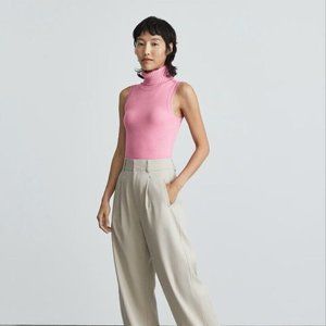 Everlane Pink Cotton and Wool Turtleneck Bodysuit Sz M